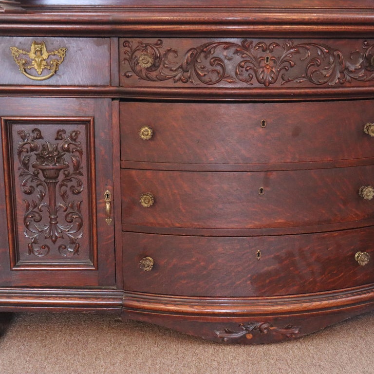 Monumental Antique RJ Horner Heavily Figural Winged Griffin Carved Oak Sideboard