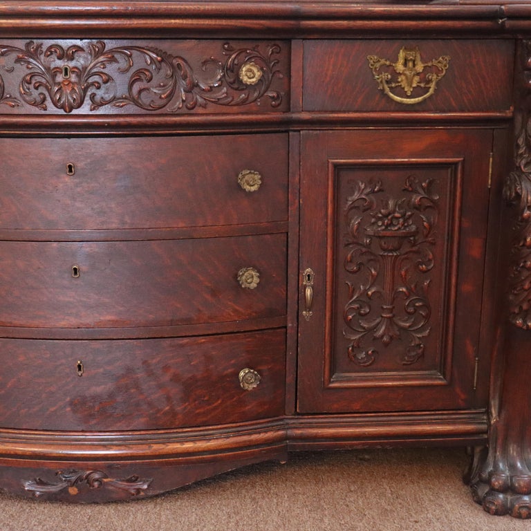 Monumental Antique RJ Horner Heavily Figural Winged Griffin Carved Oak Sideboard