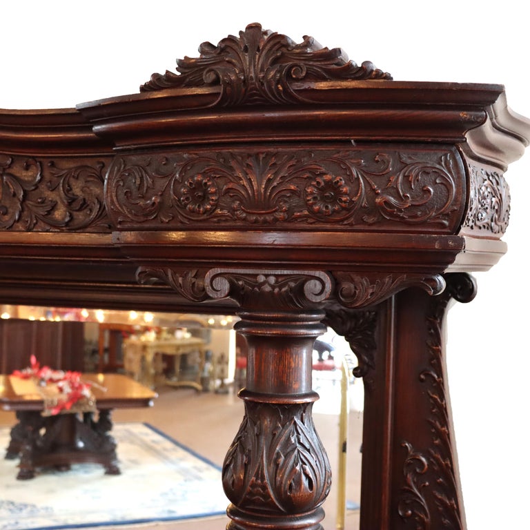 Monumental Antique RJ Horner Heavily Figural Winged Griffin Carved Oak Sideboard