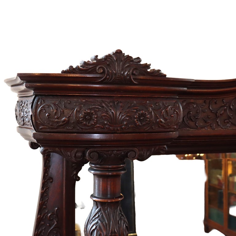Monumental Antique RJ Horner Heavily Figural Winged Griffin Carved Oak Sideboard