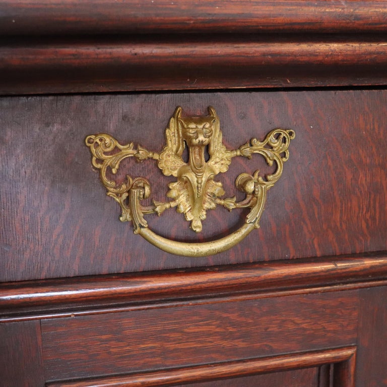 Monumental Antique RJ Horner Heavily Figural Winged Griffin Carved Oak Sideboard