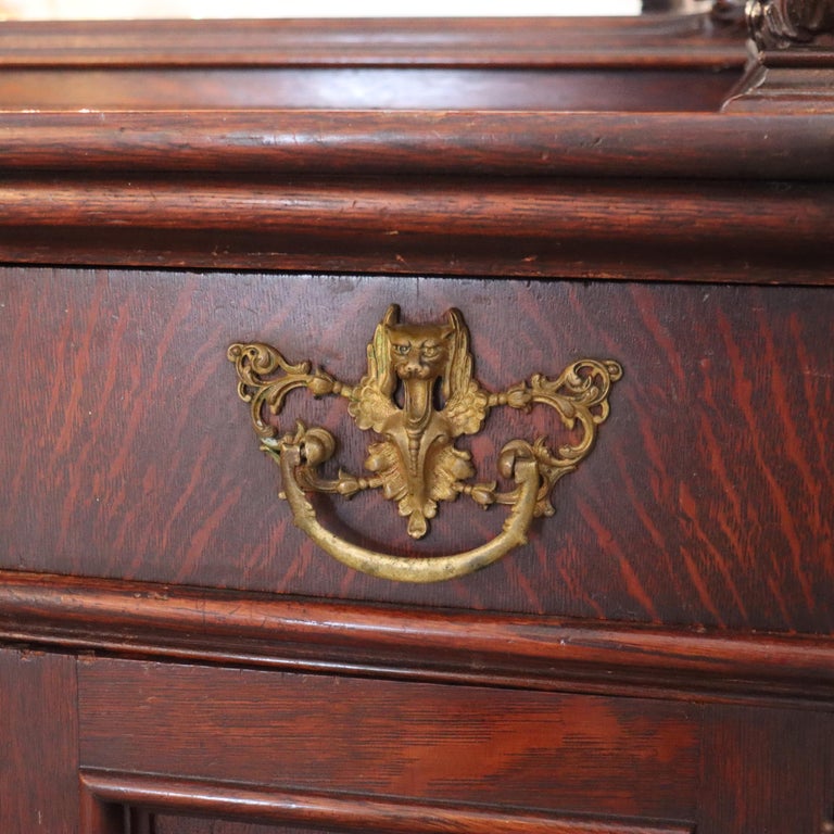 Monumental Antique RJ Horner Heavily Figural Winged Griffin Carved Oak Sideboard