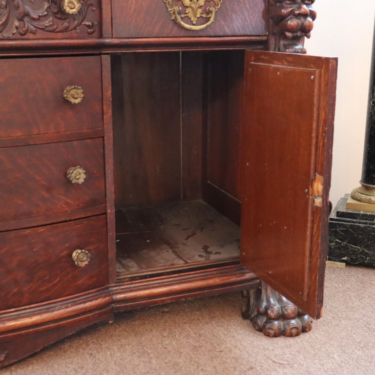 Monumental Antique RJ Horner Heavily Figural Winged Griffin Carved Oak Sideboard