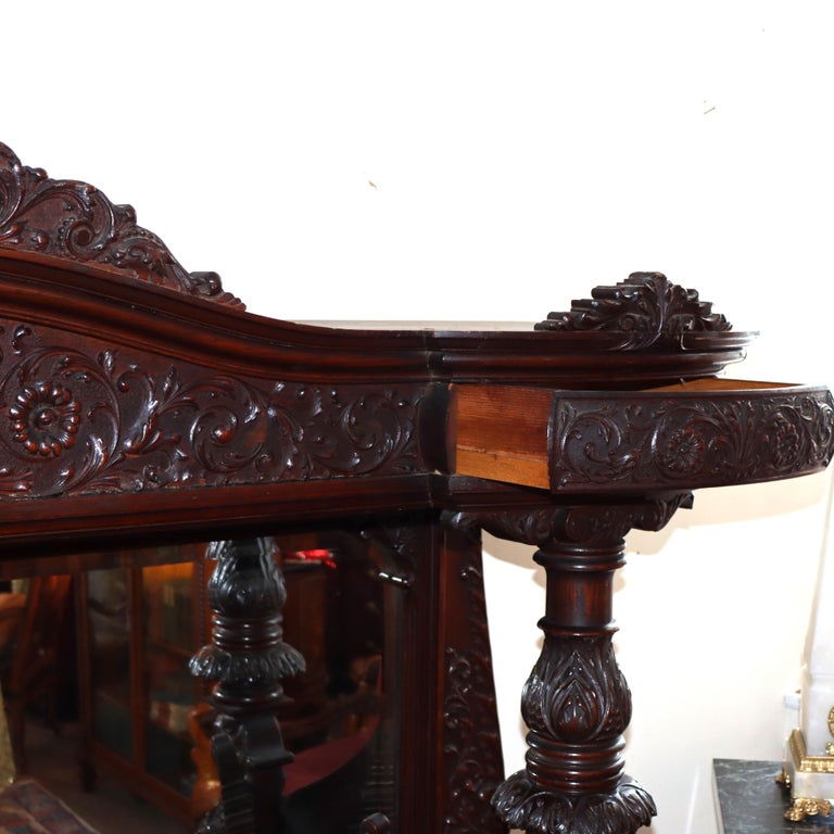 Monumental Antique RJ Horner Heavily Figural Winged Griffin Carved Oak Sideboard