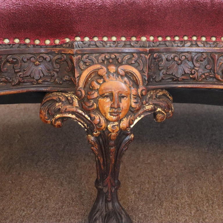 Antique Italian Baroque Figural Carved Walnut Curved Sofa with Women & Cherubs
