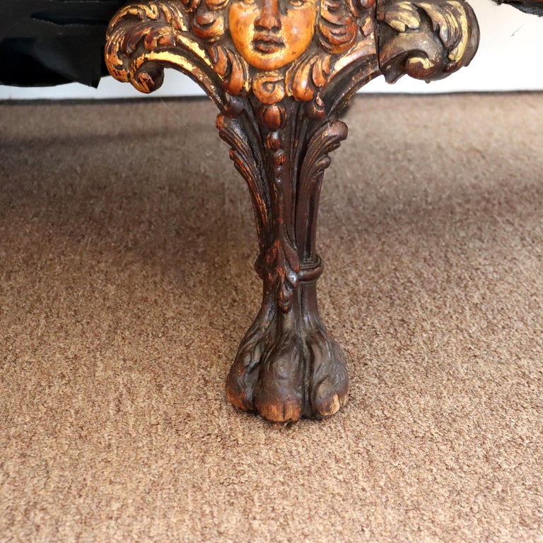 Antique Italian Baroque Figural Carved Walnut Curved Sofa with Women & Cherubs