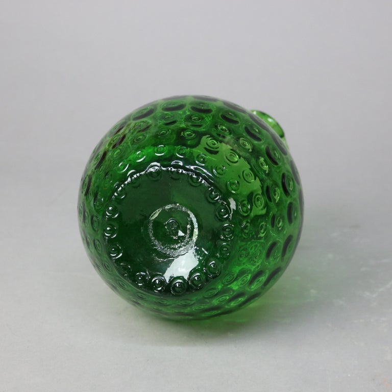 Antique Emerald Green Fluted Art Glass Water Pitcher with Coinspot Pattern C1890
