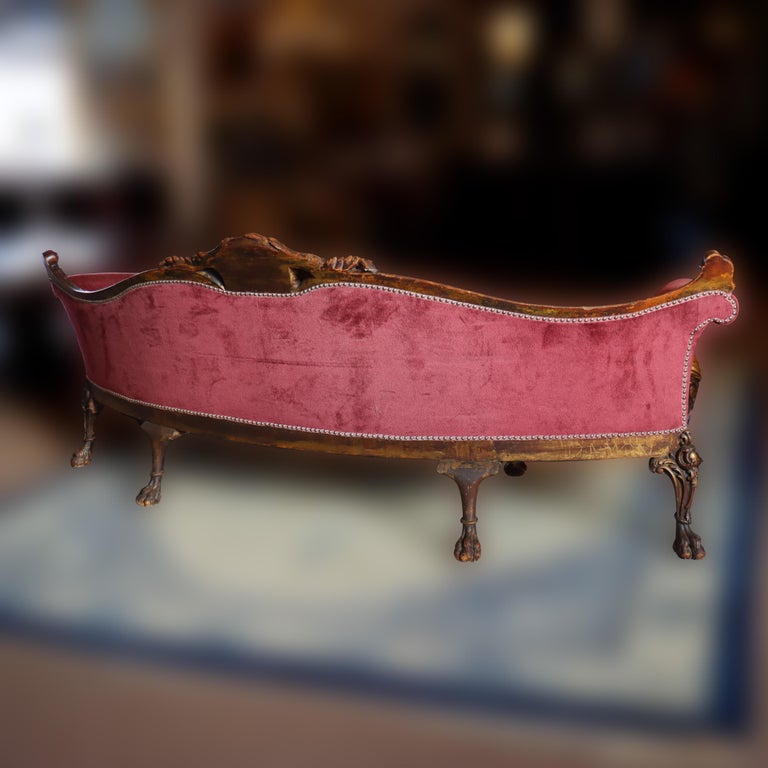 Antique Italian Baroque Figural Carved Walnut Curved Sofa with Women & Cherubs