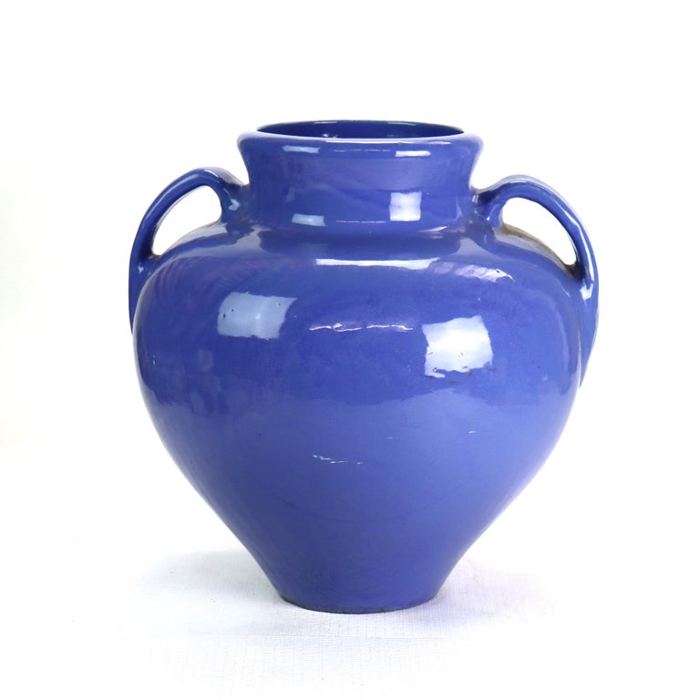 Large Antique Zanesville Blue Art Pottery Floor Vase C1930