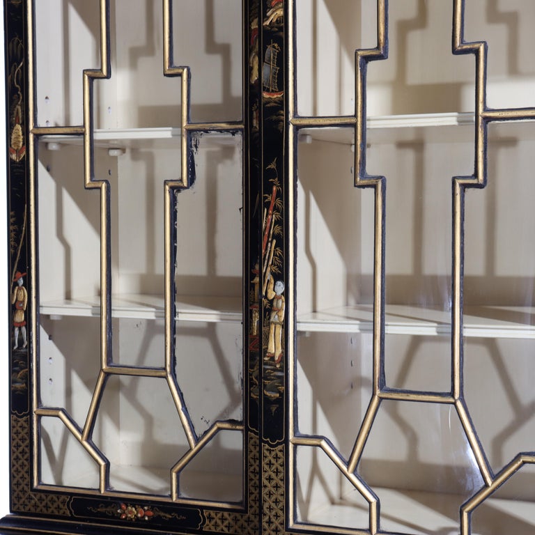 S. Hille & Co. English Ebonized & Gilt Chinoiserie Decorated Cupboard c1930