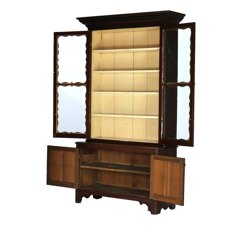 Antique Two-Piece Walnut Step Back Bookcase C1910