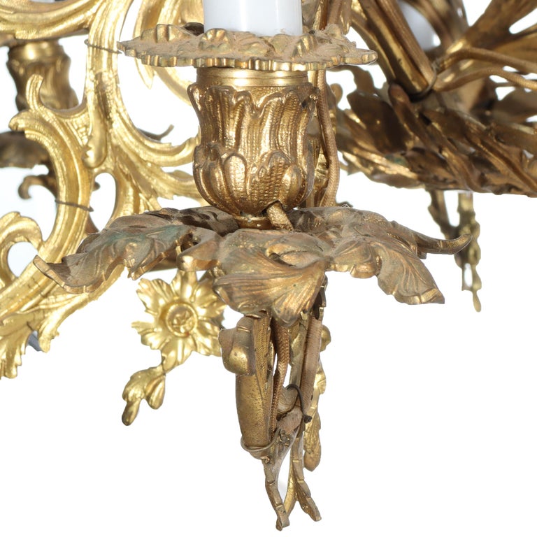 Antique French Louis XIV Gilt Bronze & Opaline Glass Candelabra Chandelier 19thC