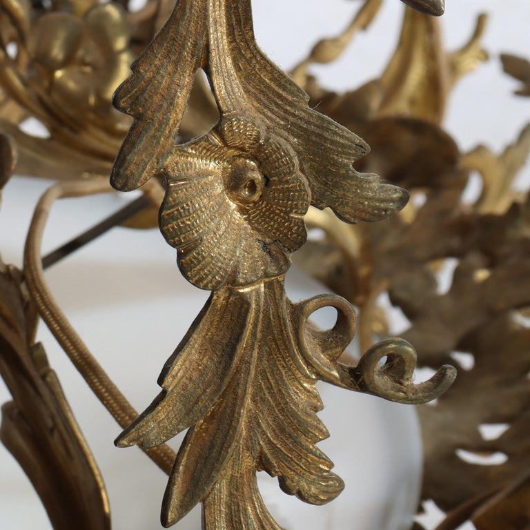 Antique French Louis XIV Gilt Bronze & Opaline Glass Candelabra Chandelier 19thC