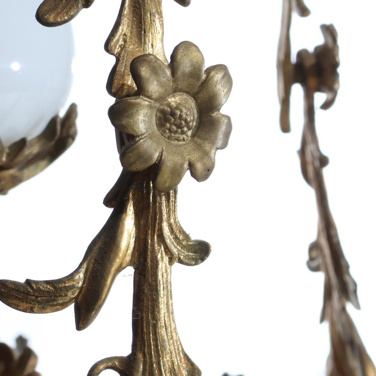Antique French Louis XIV Gilt Bronze & Opaline Glass Candelabra Chandelier 19thC