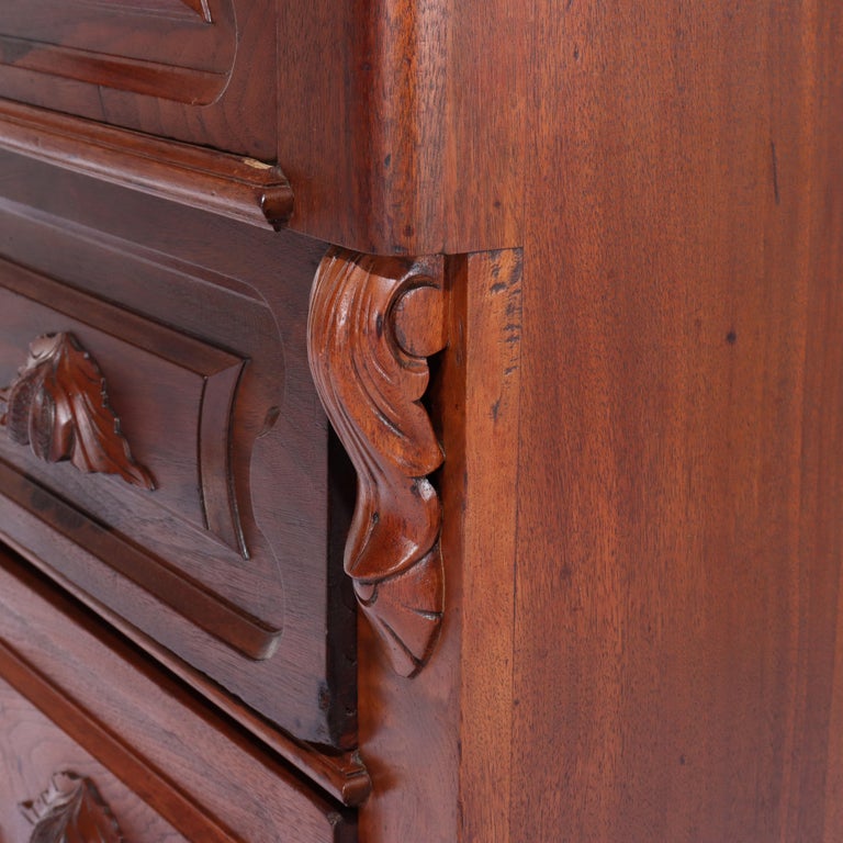 Antique Renaissance Revival Victorian Carved Walnut & Burl Secretary c1890
