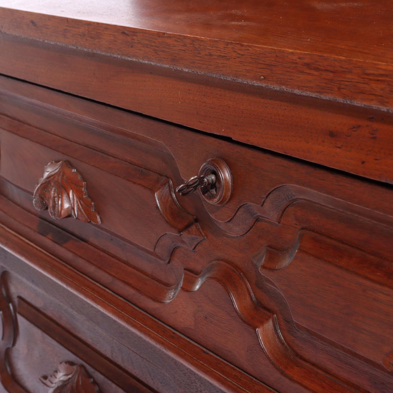 Antique Renaissance Revival Victorian Carved Walnut & Burl Secretary c1890