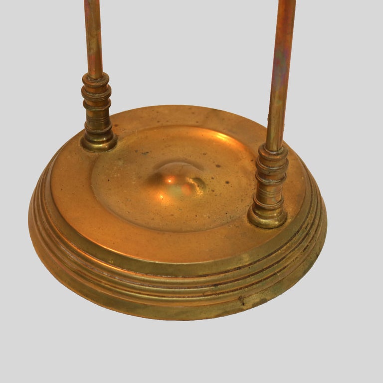 Antique Harvard Brass Double Student Lamp With Ribbed Red Shades