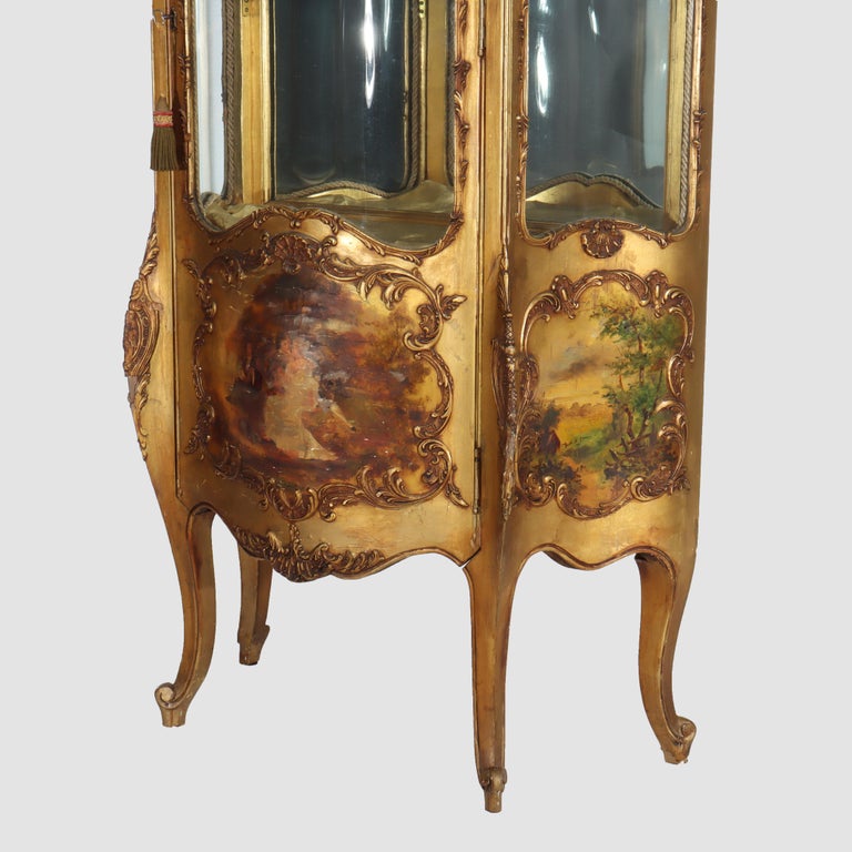 Carved Giltwood Bombay Serpentine Vitrine With Verdis Martin Panels c1890