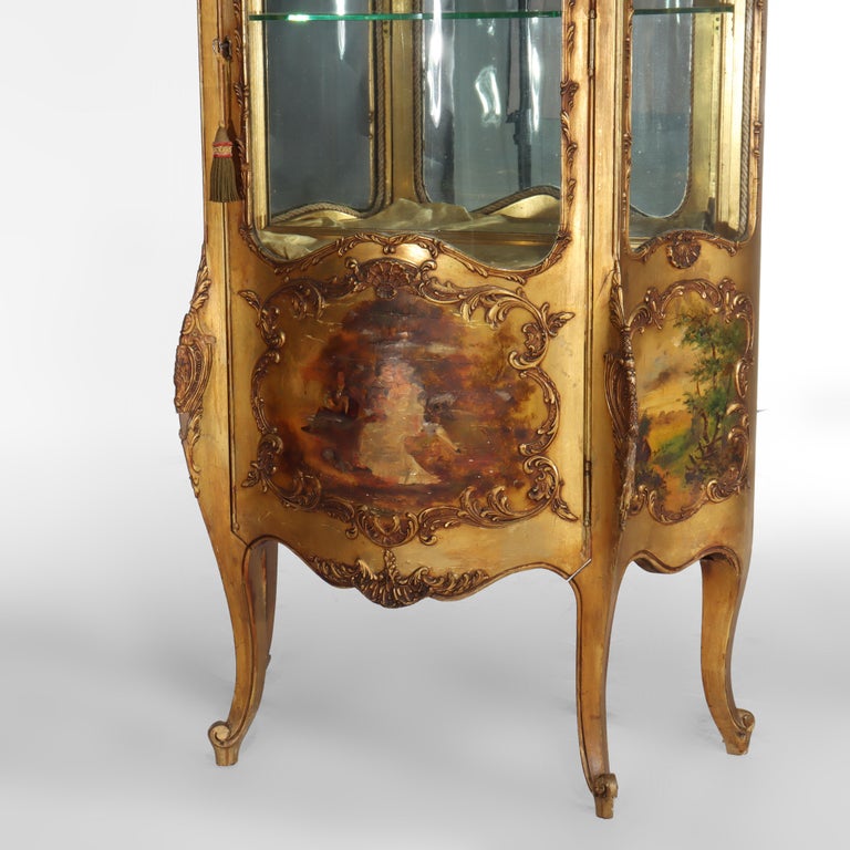 Carved Giltwood Bombay Serpentine Vitrine With Verdis Martin Panels c1890