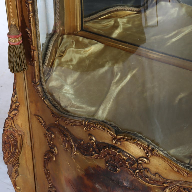 Carved Giltwood Bombay Serpentine Vitrine With Verdis Martin Panels c1890