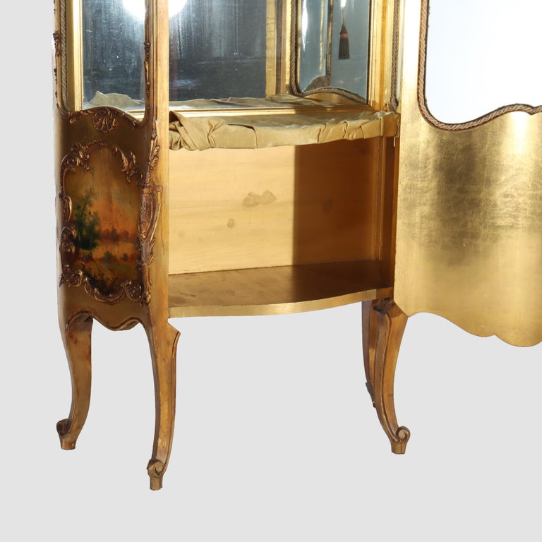 Carved Giltwood Bombay Serpentine Vitrine With Verdis Martin Panels c1890