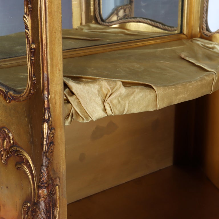 Carved Giltwood Bombay Serpentine Vitrine With Verdis Martin Panels c1890