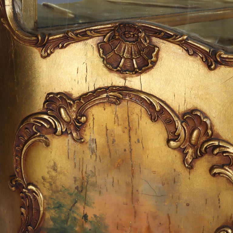 Carved Giltwood Bombay Serpentine Vitrine With Verdis Martin Panels c1890