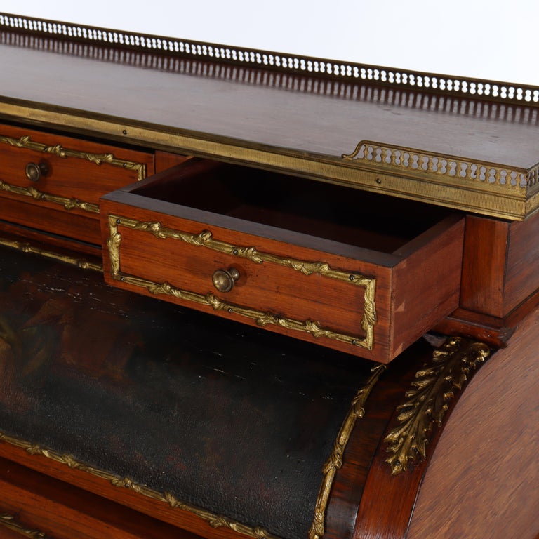 French Vernis Martin Decorated Louis XIV Mahogany & Ormolu Lady’s Roll Top Desk