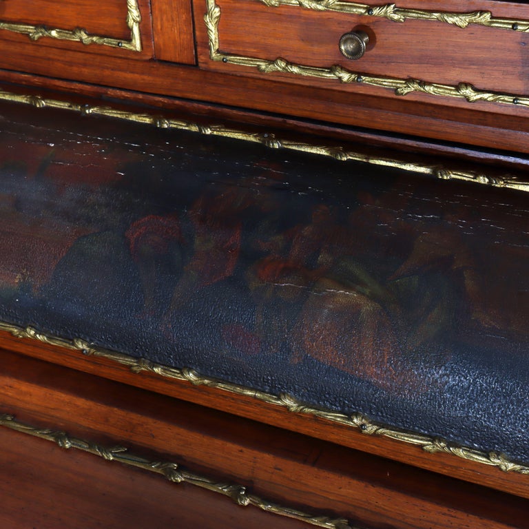 French Vernis Martin Decorated Louis XIV Mahogany & Ormolu Lady’s Roll Top Desk