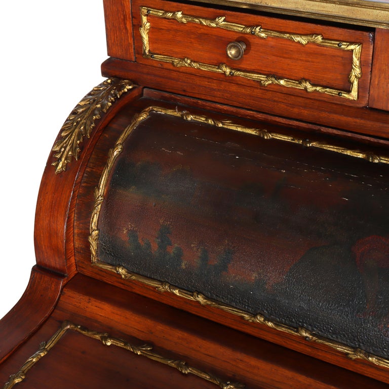 French Vernis Martin Decorated Louis XIV Mahogany & Ormolu Lady’s Roll Top Desk