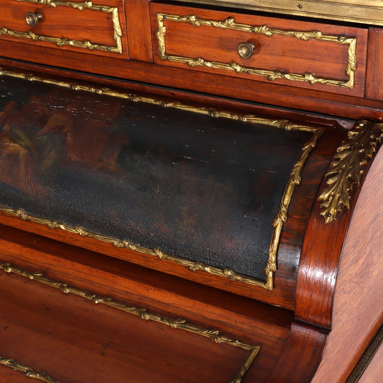 French Vernis Martin Decorated Louis XIV Mahogany & Ormolu Lady’s Roll Top Desk