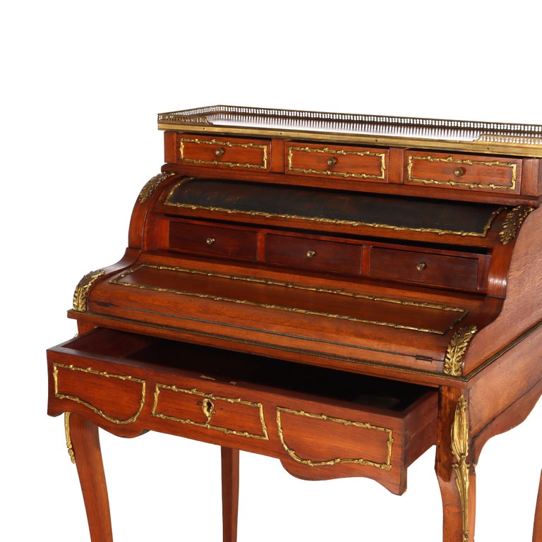 French Vernis Martin Decorated Louis XIV Mahogany & Ormolu Lady’s Roll Top Desk