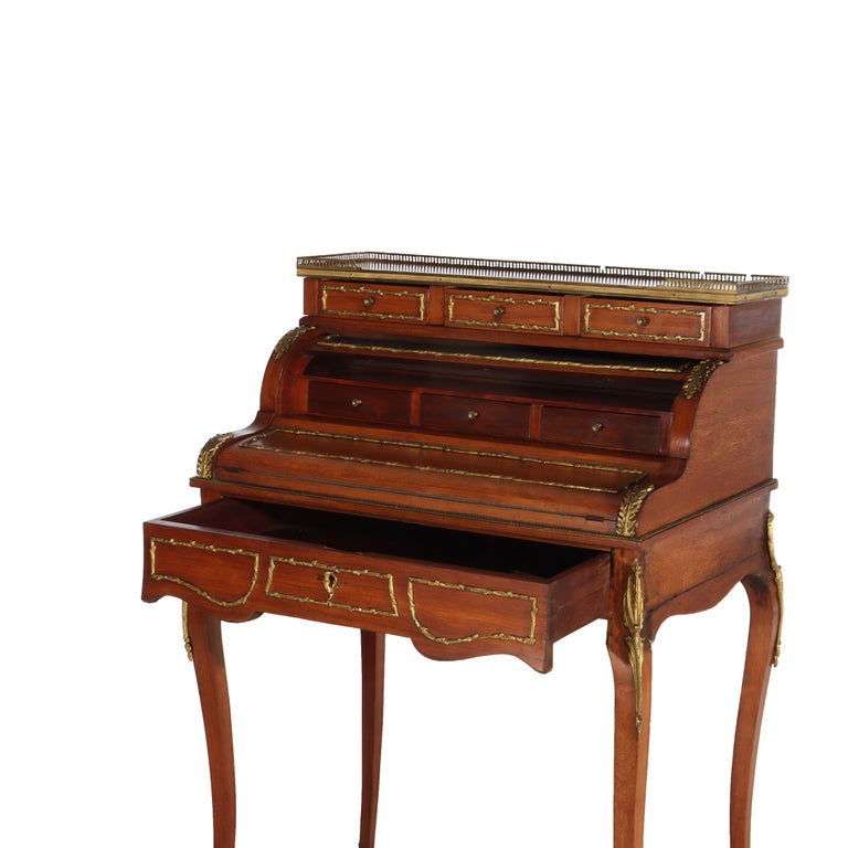 French Vernis Martin Decorated Louis XIV Mahogany & Ormolu Lady’s Roll Top Desk