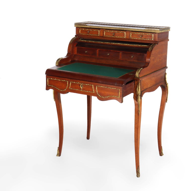 French Vernis Martin Decorated Louis XIV Mahogany & Ormolu Lady’s Roll Top Desk