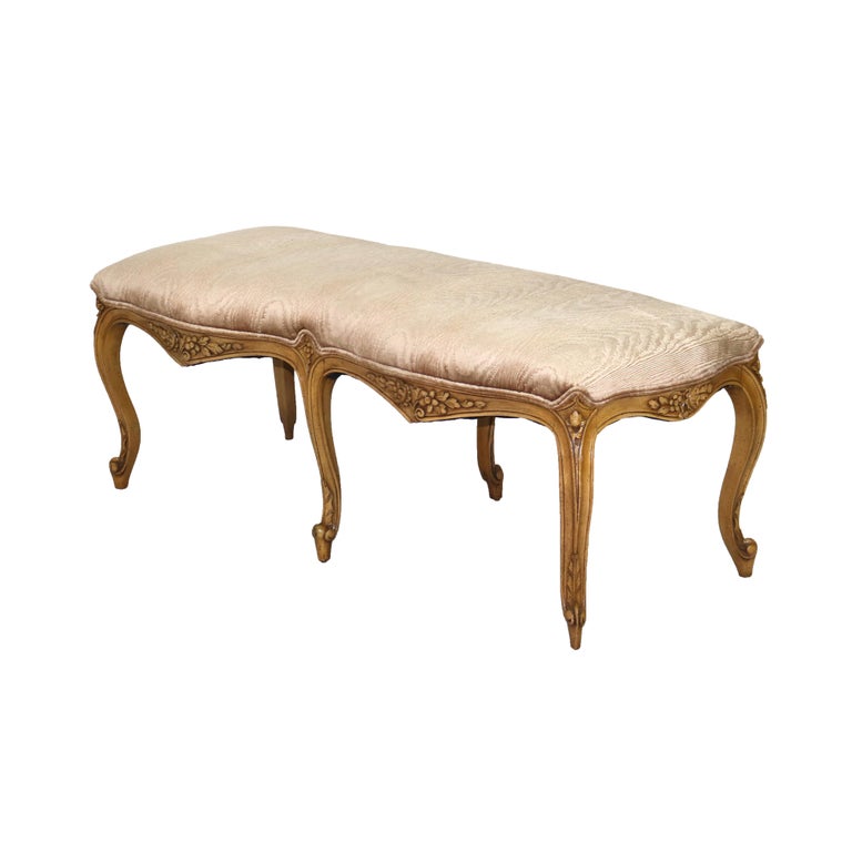 Vintage French Louis XV Style Floral Carved in Relief Maple Long Bench C1940