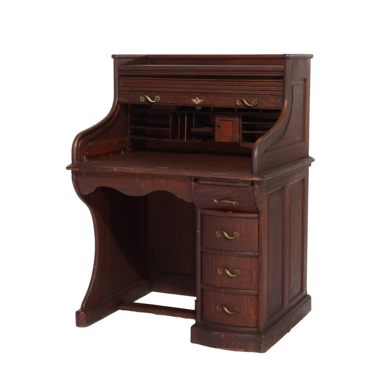 Antique RJ Horner Oak Ladies Roll Top Desk C1910