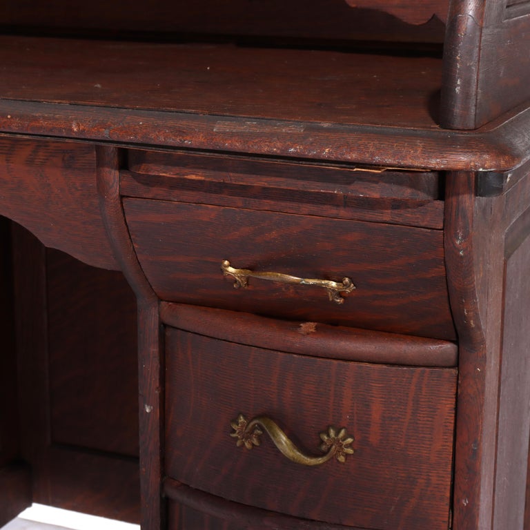 Antique RJ Horner Oak Ladies Roll Top Desk C1910