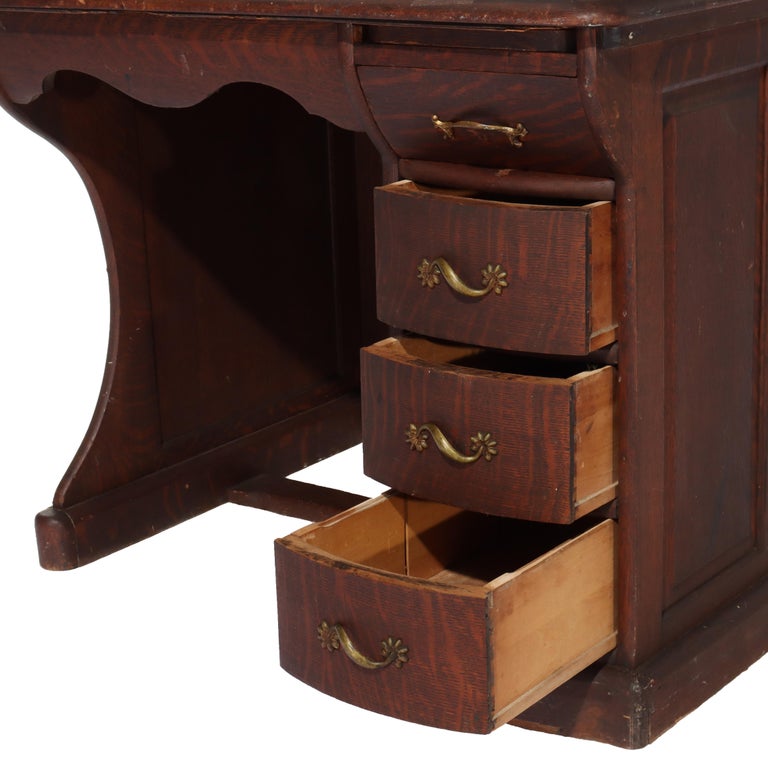 Antique RJ Horner Oak Ladies Roll Top Desk C1910