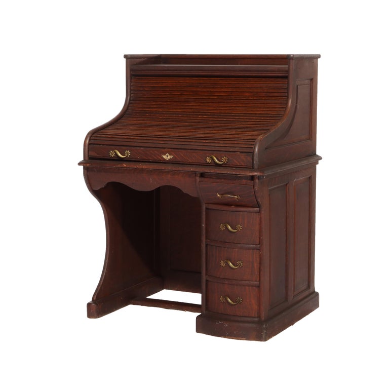 Antique RJ Horner Oak Ladies Roll Top Desk C1910