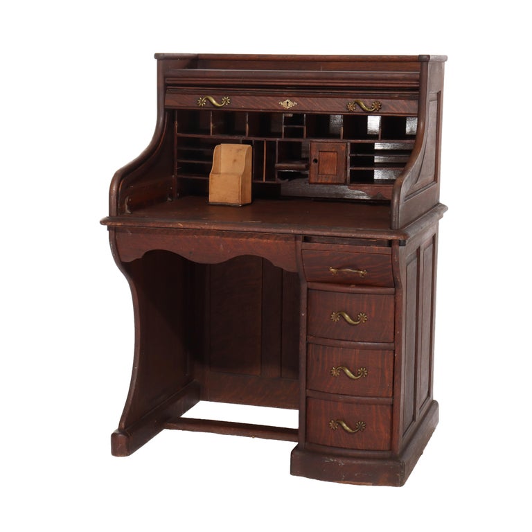 Antique RJ Horner Oak Ladies Roll Top Desk C1910