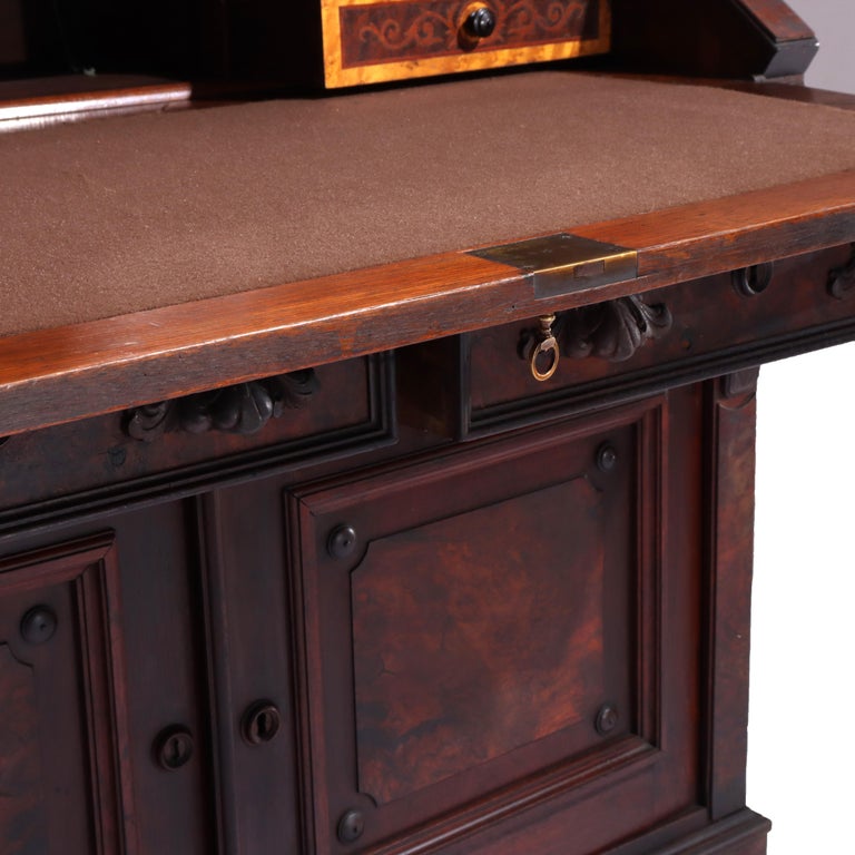 Antique Renaissance Revival Walnut & Burl Secretary Desk C1880