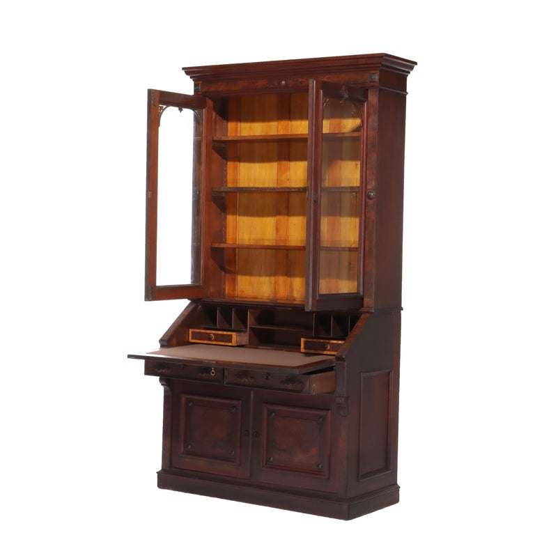 Antique Renaissance Revival Walnut & Burl Secretary Desk C1880