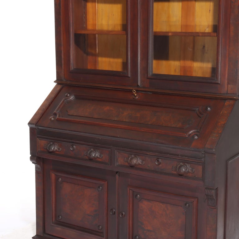 Antique Renaissance Revival Walnut & Burl Secretary Desk C1880
