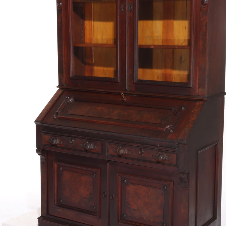 Antique Renaissance Revival Walnut & Burl Secretary Desk C1880