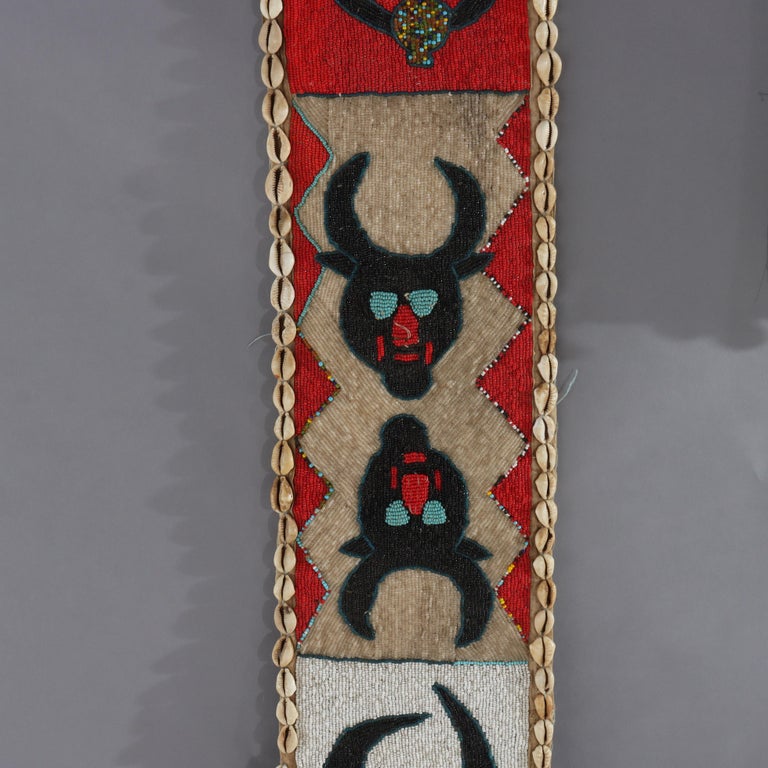 Three Antique Nigerian Yoruba Figural Beaded Items With Shells: 2 Sashes & Bag