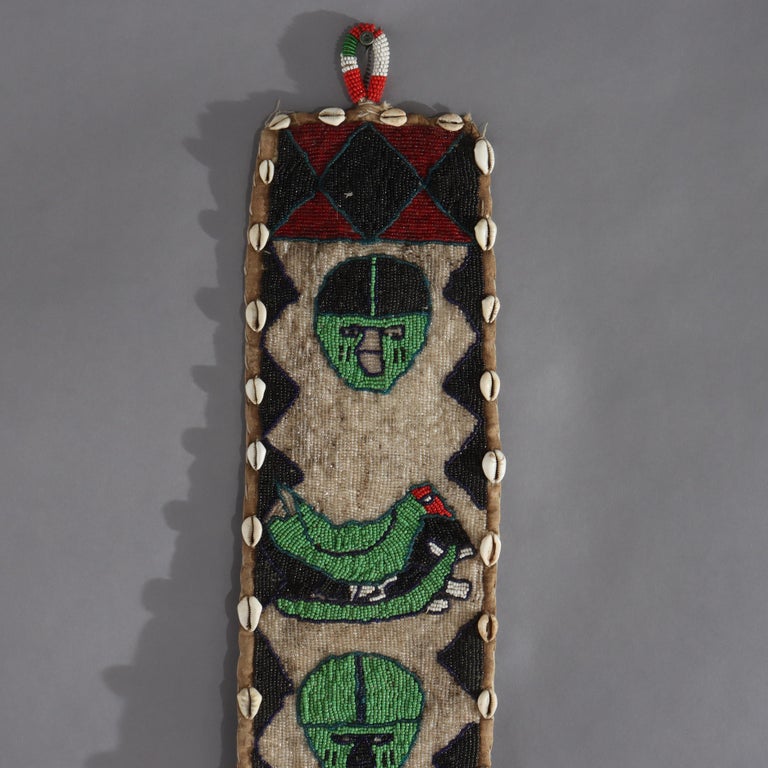 Three Antique Nigerian Yoruba Figural Beaded Items With Shells: 2 Sashes & Bag