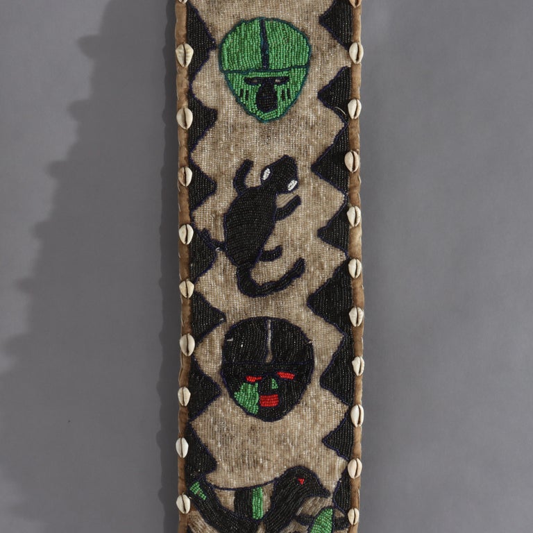 Three Antique Nigerian Yoruba Figural Beaded Items With Shells: 2 Sashes & Bag