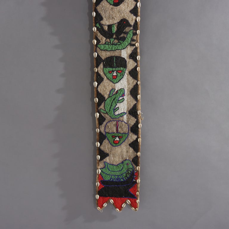 Three Antique Nigerian Yoruba Figural Beaded Items With Shells: 2 Sashes & Bag