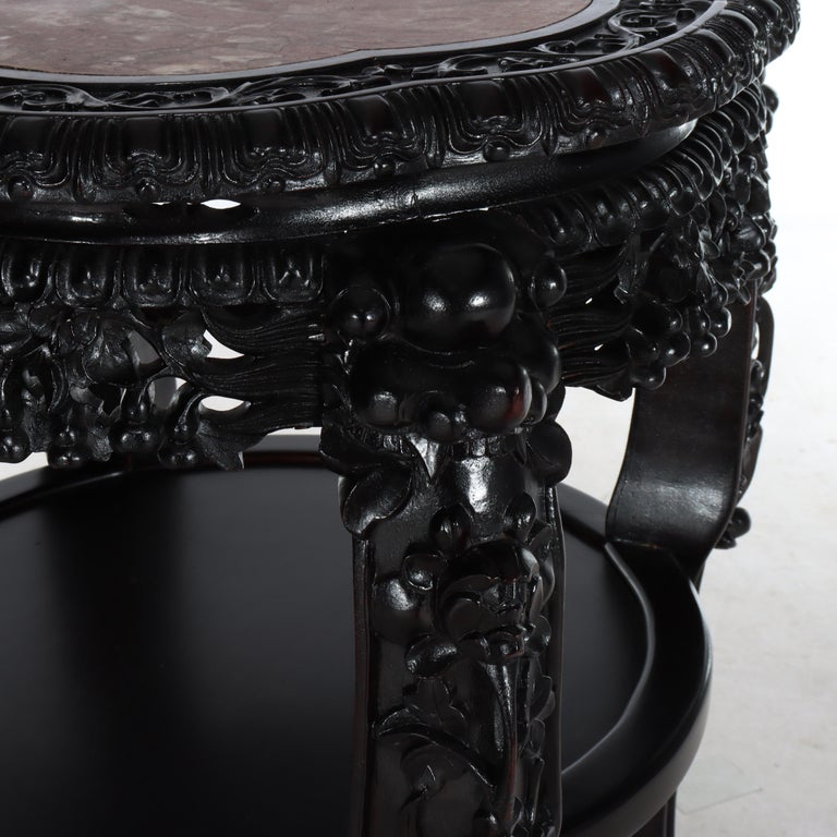 Chinese Floral Carved Rosewood Rouge Marble Top Stand C1910