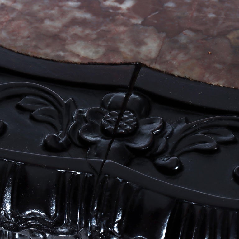 Chinese Floral Carved Rosewood Rouge Marble Top Stand C1910